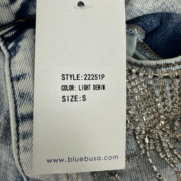 Blueb Collection Womens Light Denim Jeans With Rhinestone Fringe Size S - Picture 5 of 7